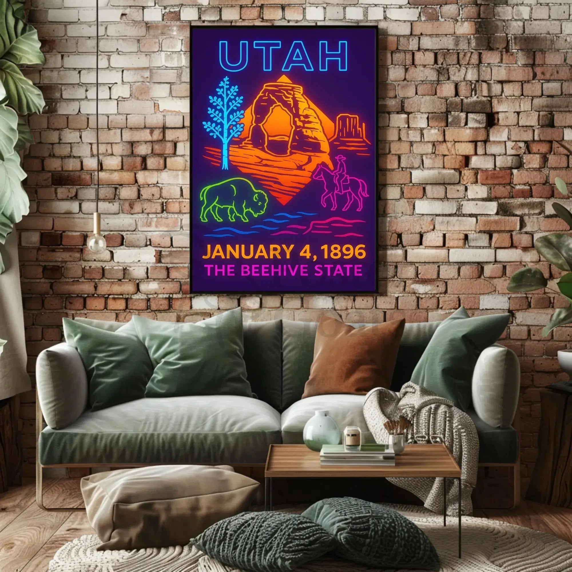 Utah Neon Landscape Celebration Poster - Cultural or Heritage Poster PosterGoat