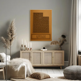 Utah Roadways Map Carved Relief Artistic Poster PosterGoat