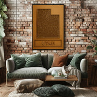 Utah Roadways Map Carved Relief Artistic Poster PosterGoat