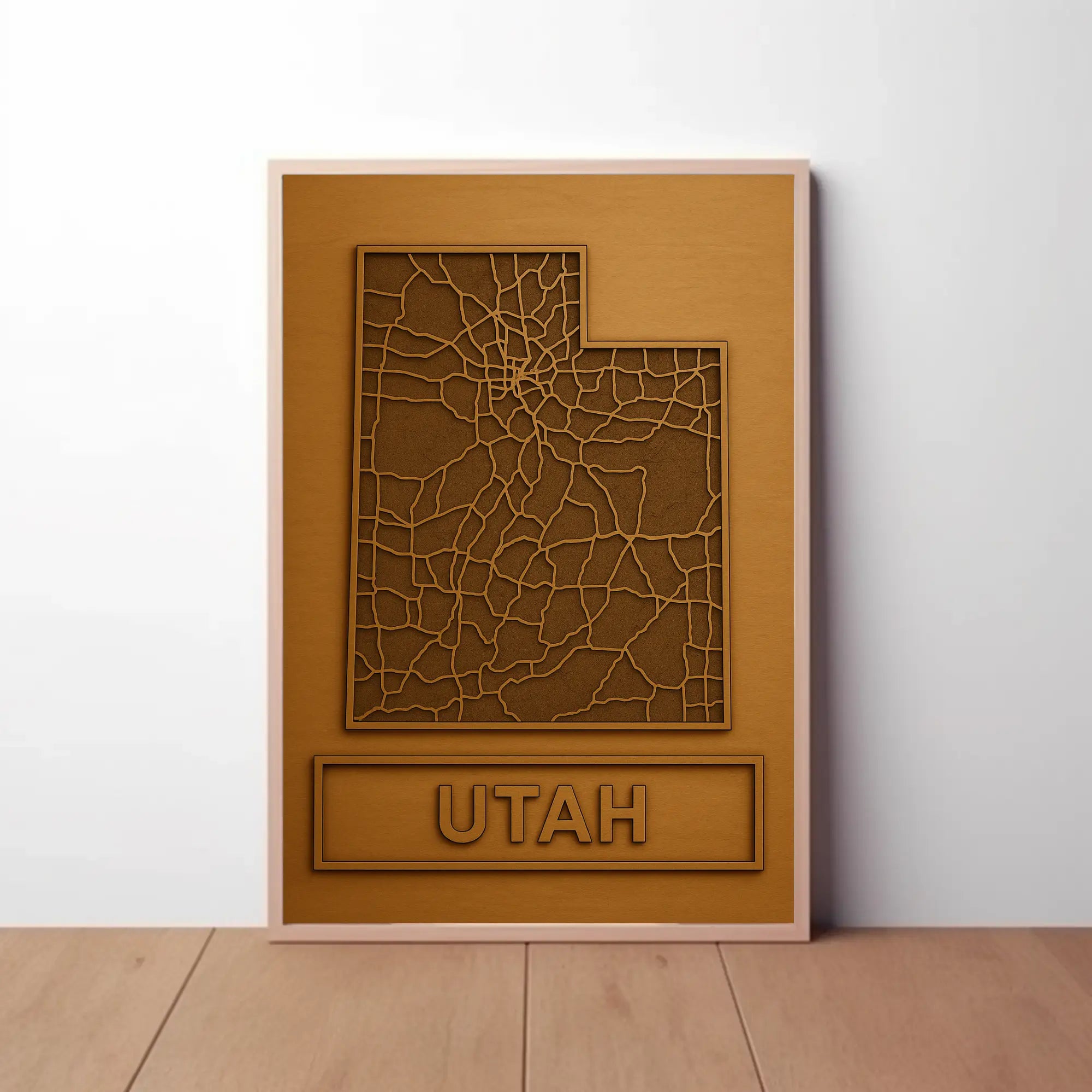 Utah Roadways Map Carved Relief Artistic Poster PosterGoat