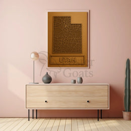 Utah Roadways Map Carved Relief Artistic Poster PosterGoat