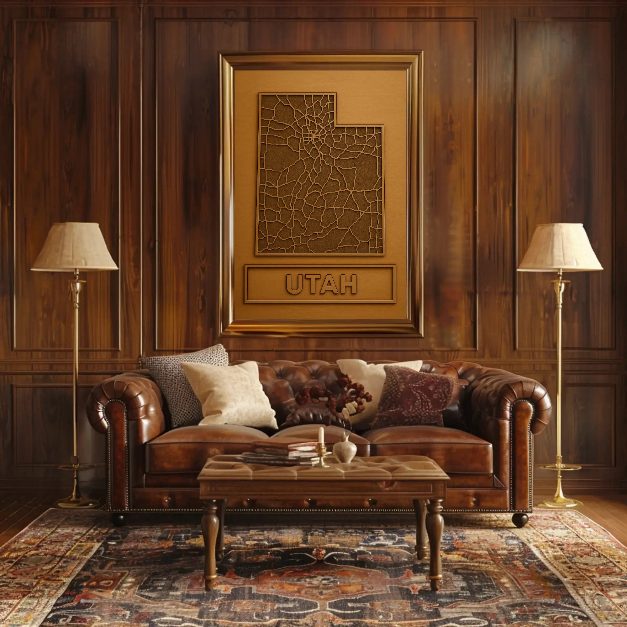 Utah Roadways Map Carved Relief Artistic Poster PosterGoat