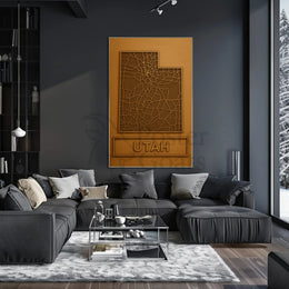 Utah Roadways Map Carved Relief Artistic Poster PosterGoat