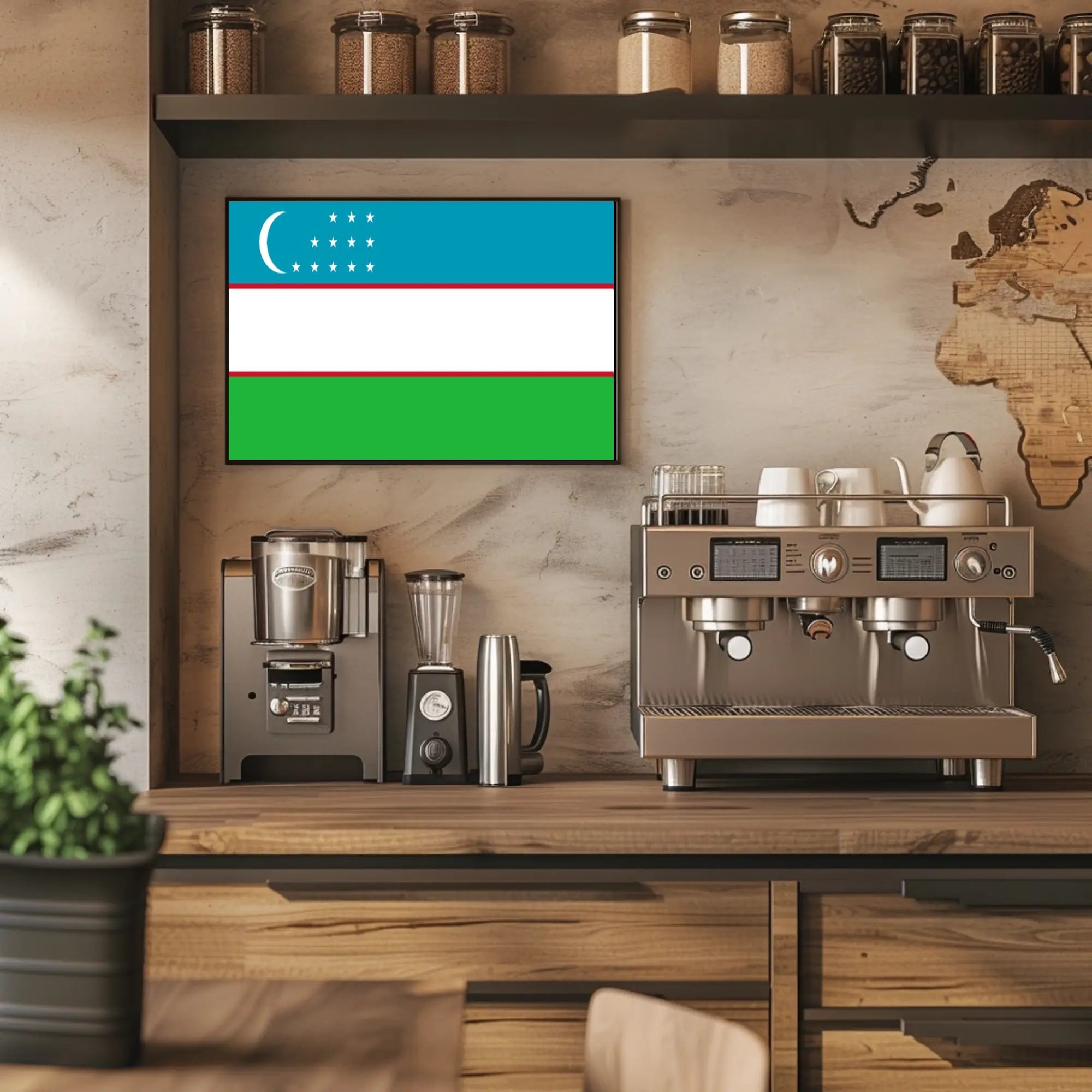 Uzbekistan National Pride Modern Art Country Flag Poster PosterGoat