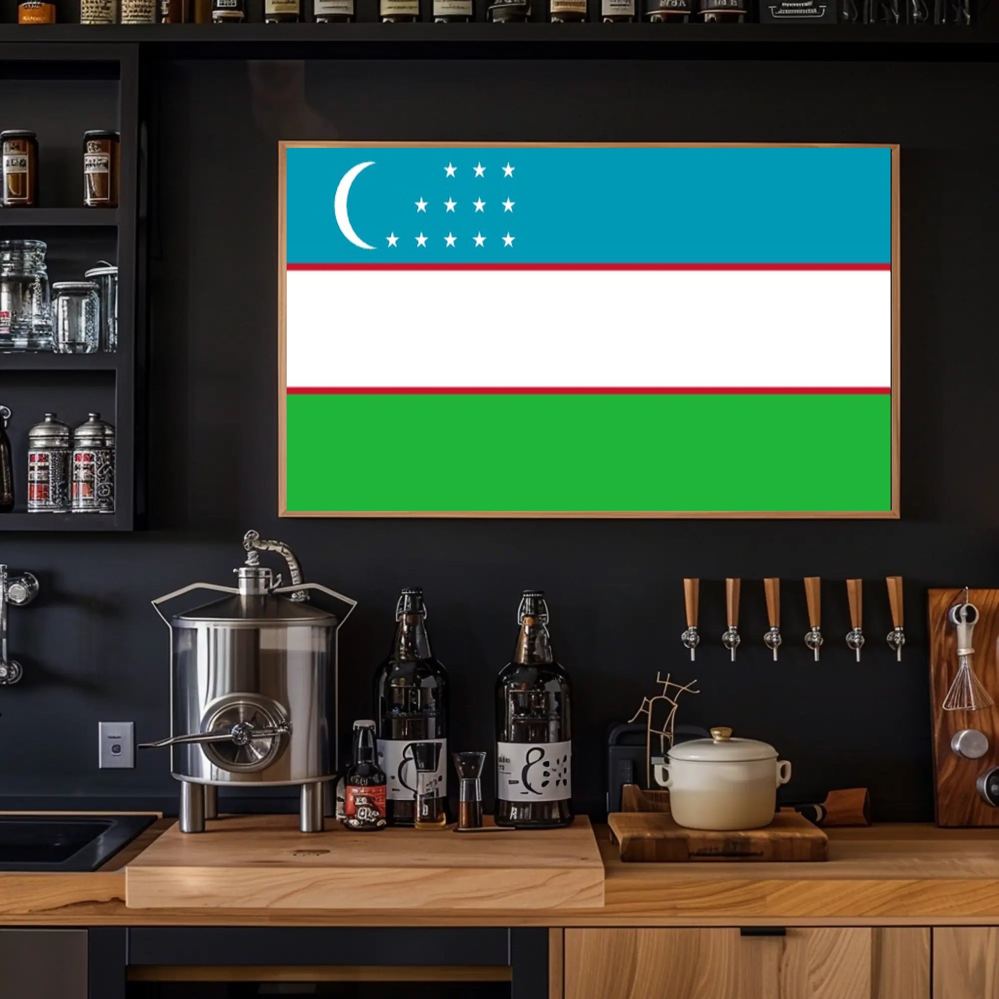 Uzbekistan National Pride Modern Art Country Flag Poster PosterGoat