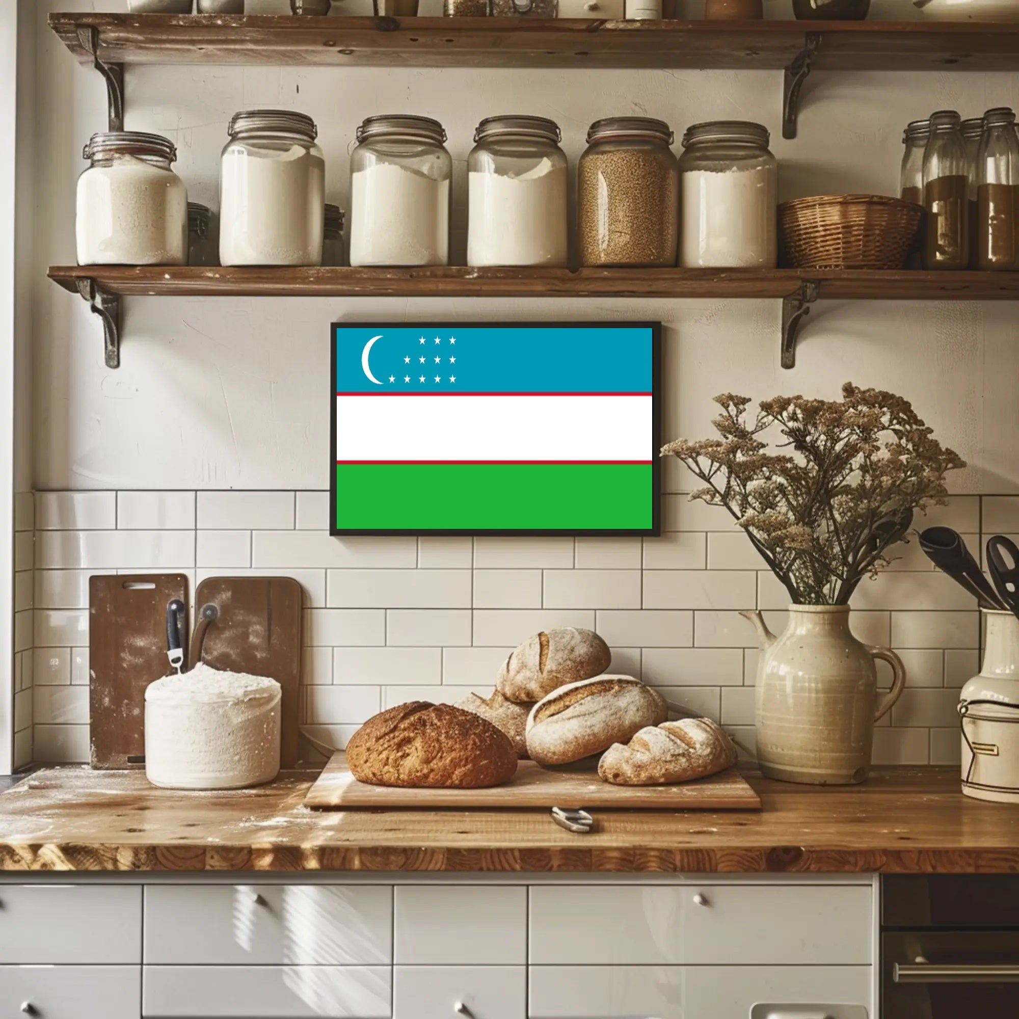 Uzbekistan National Pride Modern Art Country Flag Poster PosterGoat