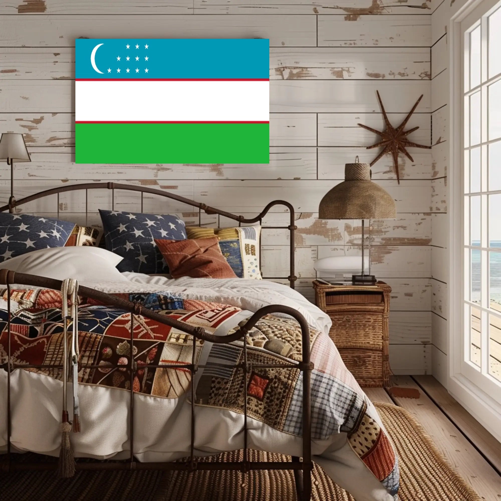 Uzbekistan National Pride Modern Art Country Flag Poster PosterGoat