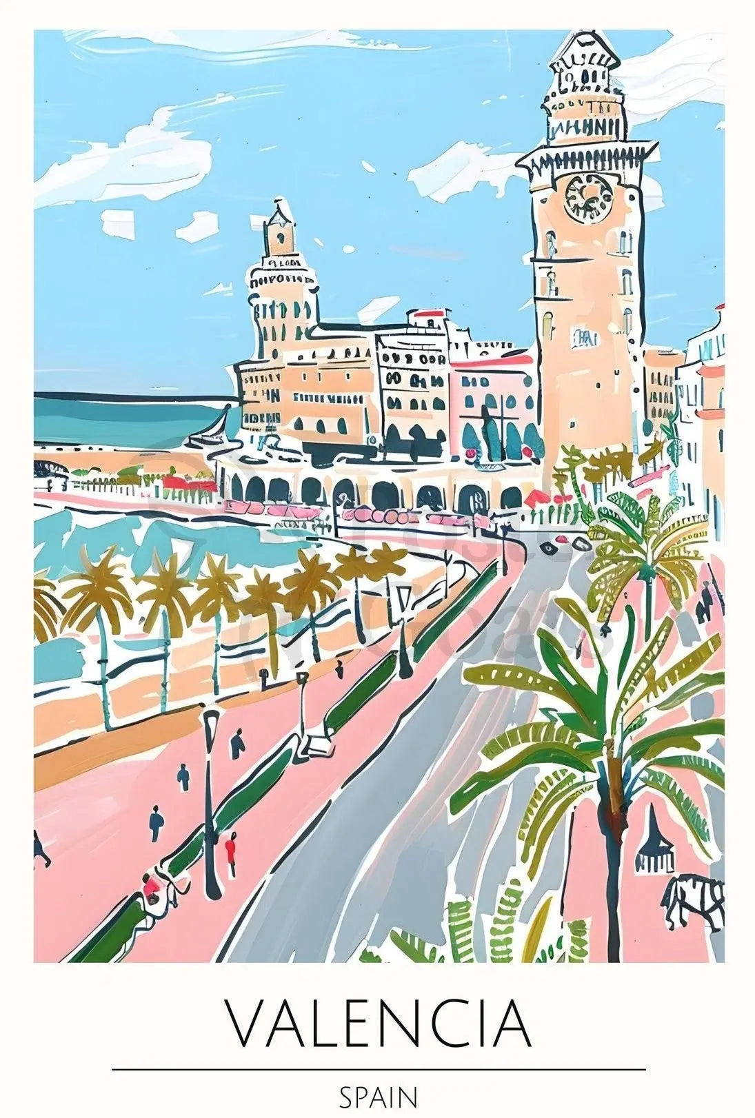 Valencia Cityscape Seaside View Travel Poster PosterGoat