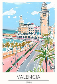 Valencia Cityscape Seaside View Travel Poster PosterGoat