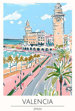 Valencia Cityscape Seaside View Travel Poster PosterGoat