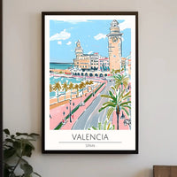 Valencia Cityscape Seaside View Travel Poster PosterGoat