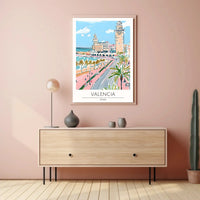 Valencia Cityscape Seaside View Travel Poster PosterGoat