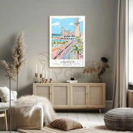 Valencia Cityscape Seaside View Travel Poster PosterGoat