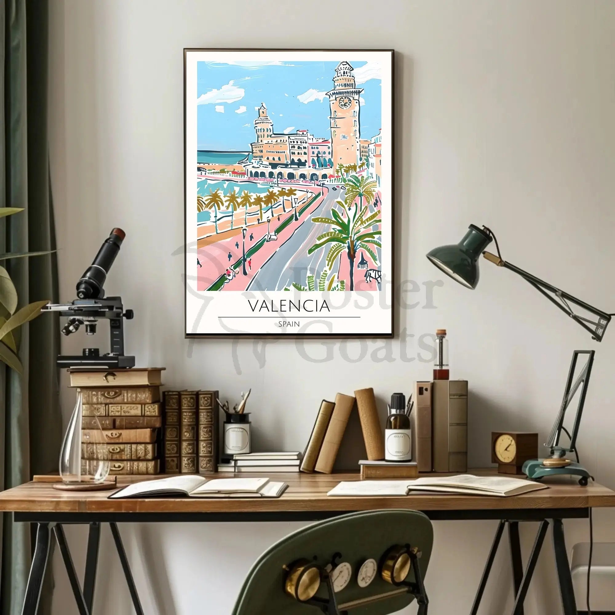 Valencia Cityscape Seaside View Travel Poster PosterGoat