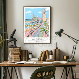 Valencia Cityscape Seaside View Travel Poster PosterGoat