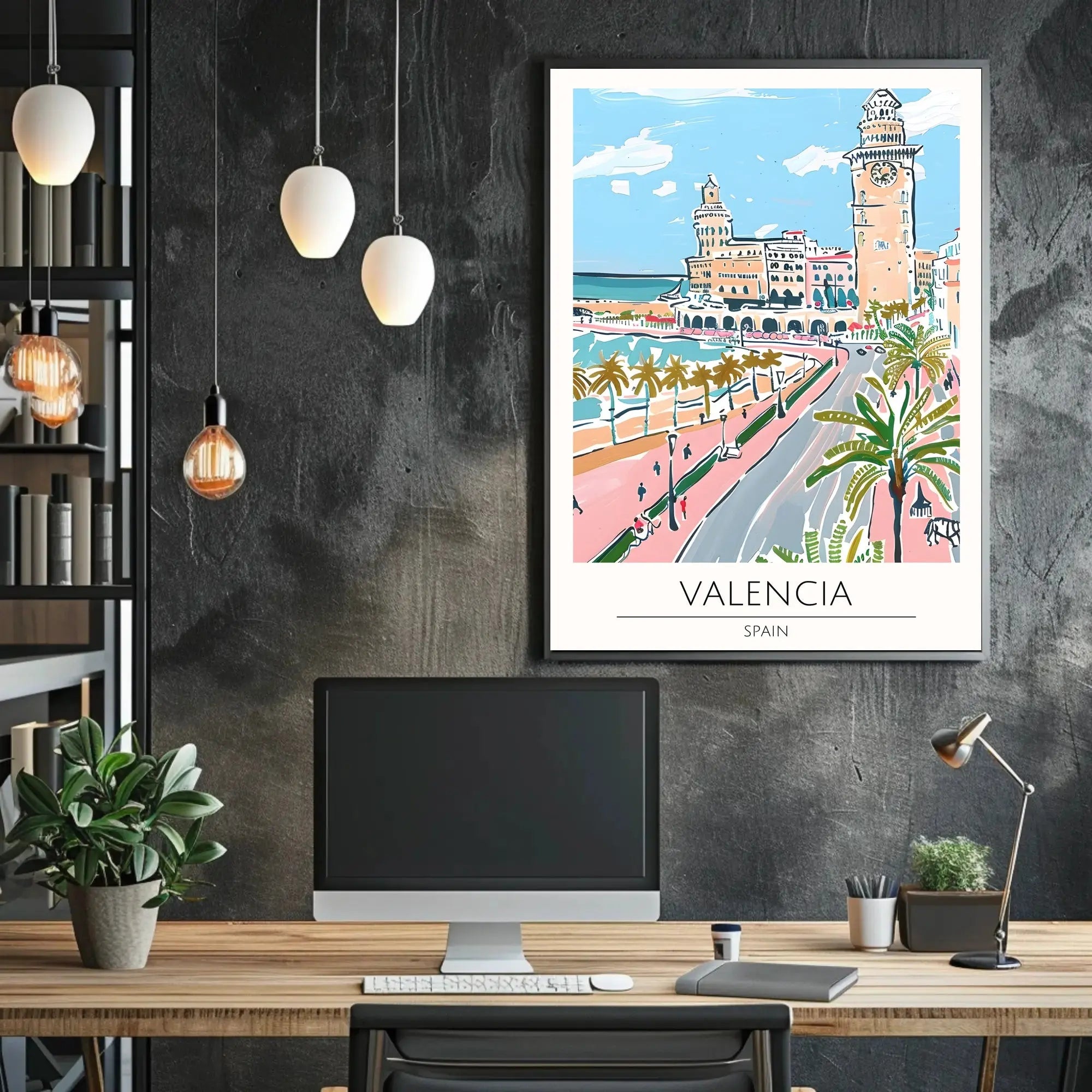 Valencia Cityscape Seaside View Travel Poster PosterGoat