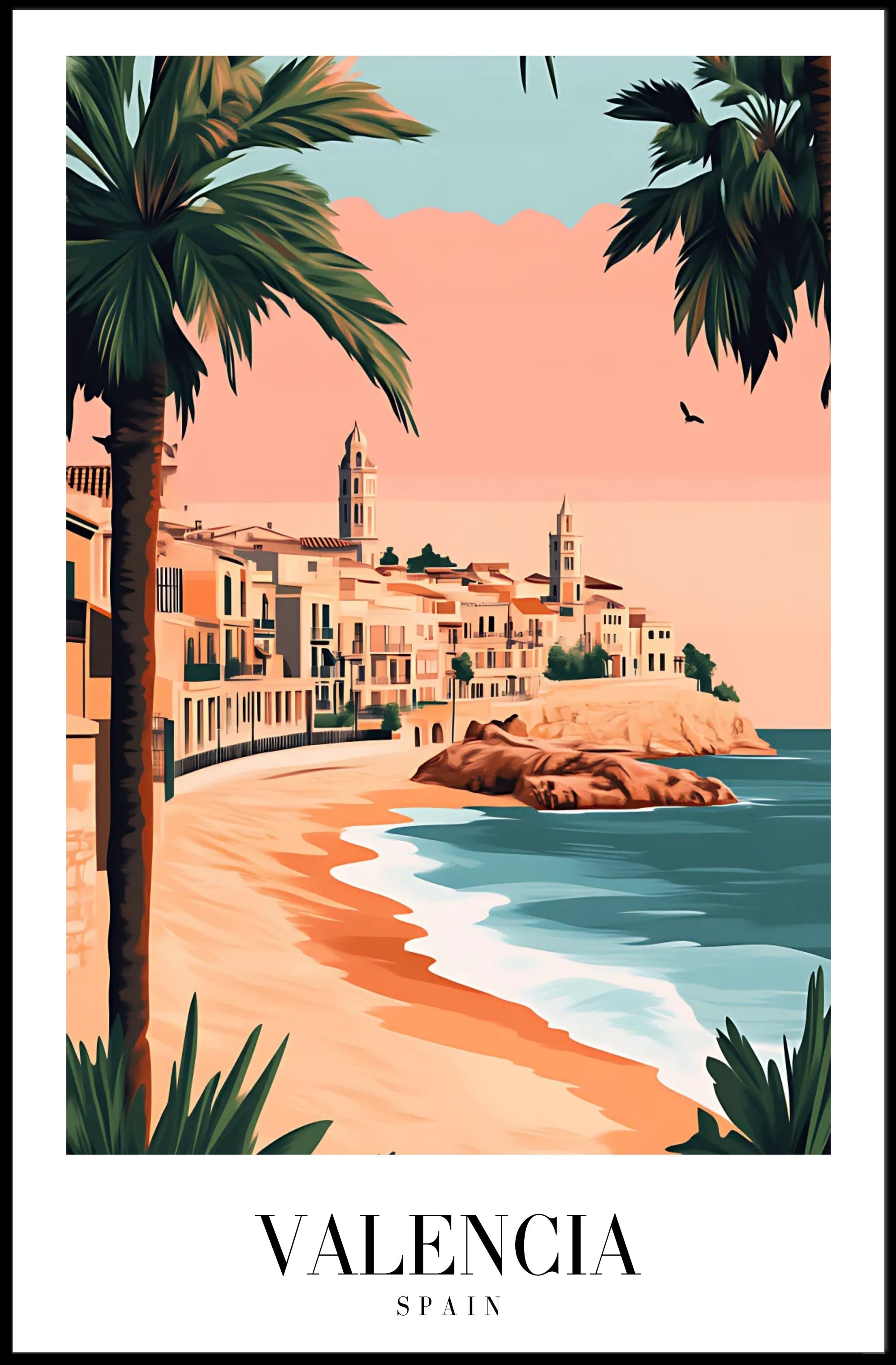 Valencia Seaside View Travel Poster PosterGoat