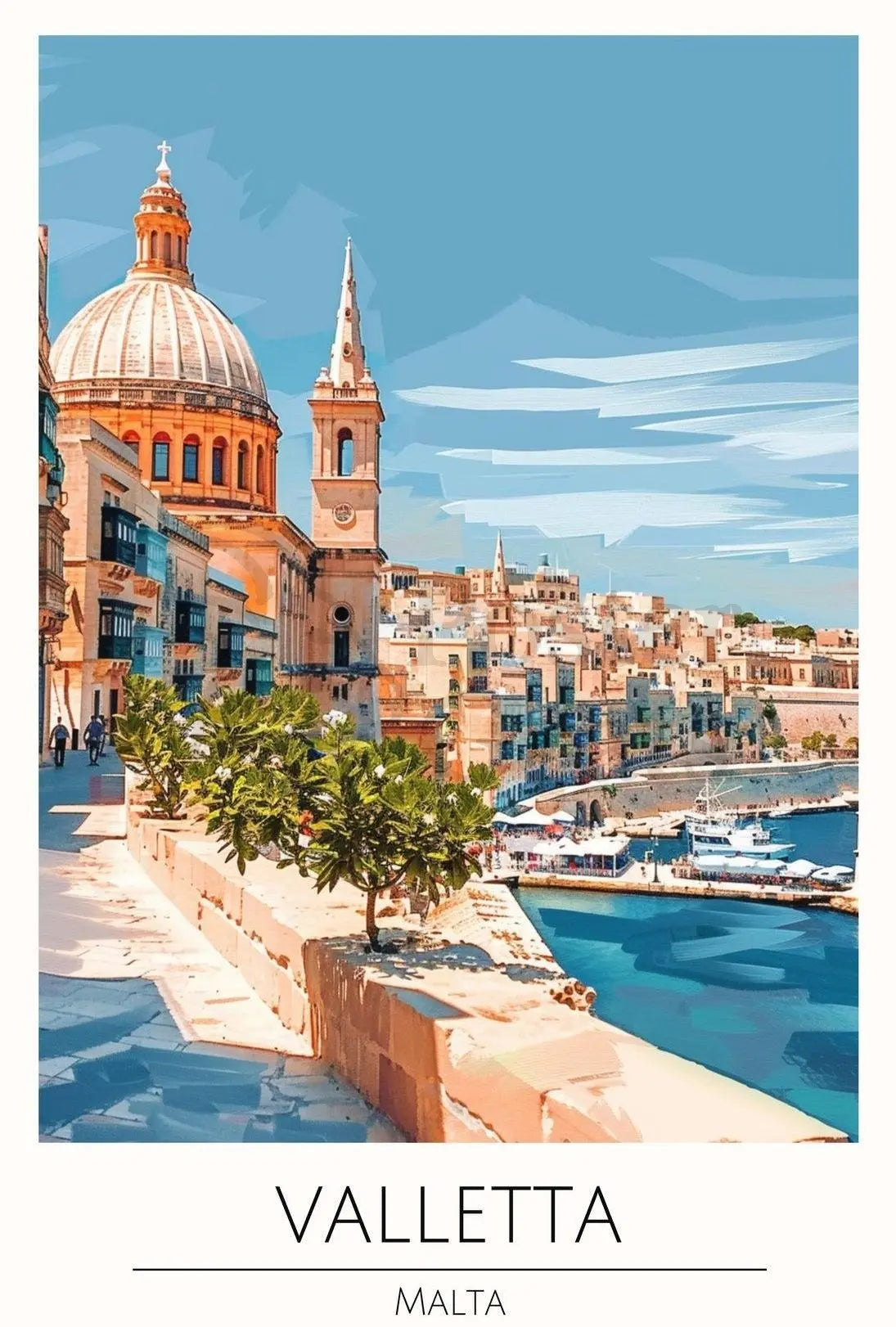 Valletta Malta Scenic Seascape Travel Poster PosterGoat