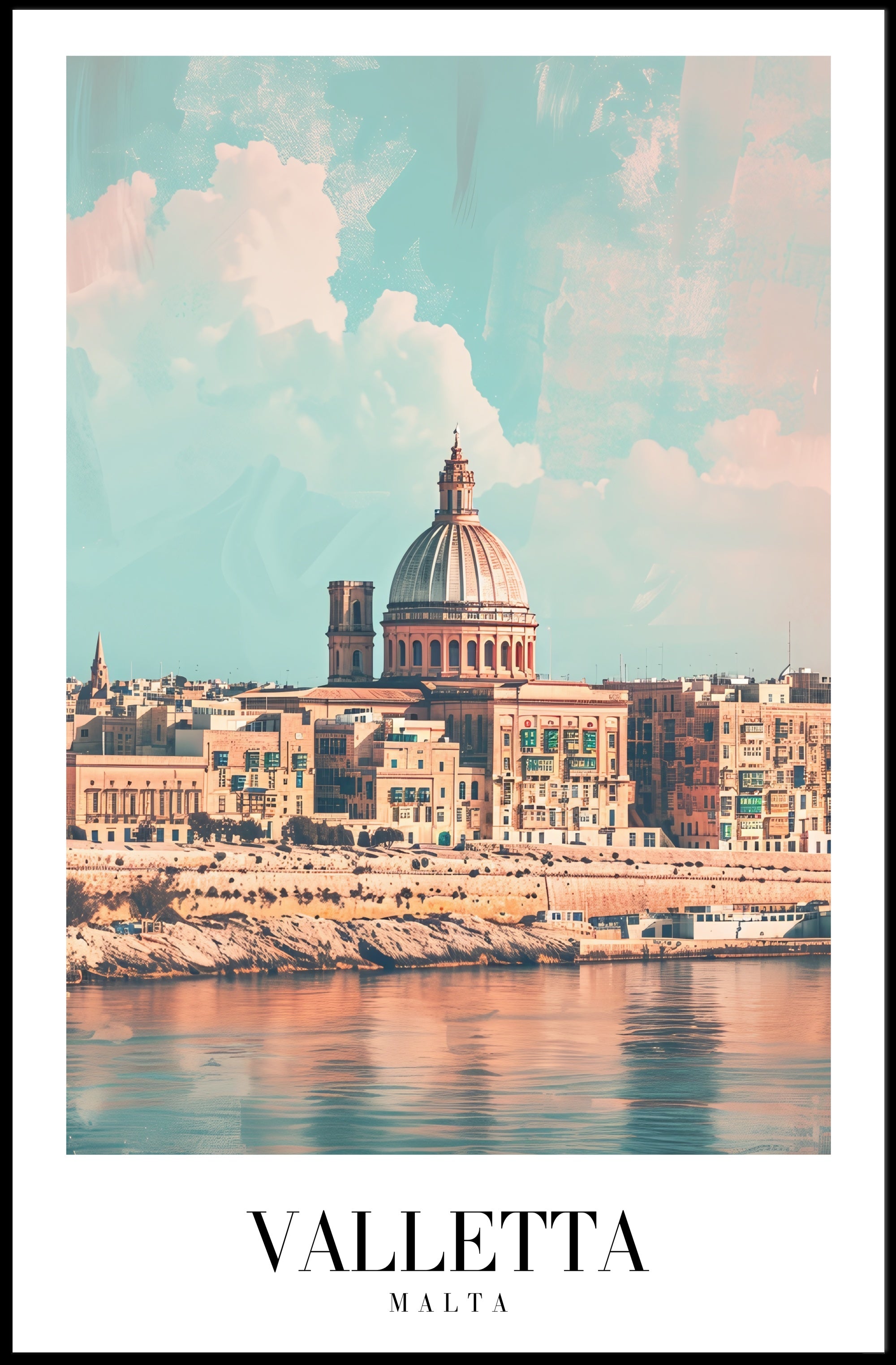 Valletta's Waterfront Charm in Modern Cityscape Poster PosterGoat
