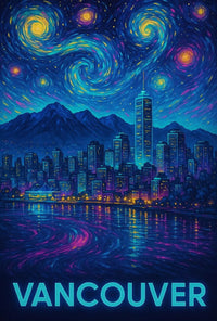 Vancouver Nightscape Inspired by Van Gogh Artistic Poster PosterGoat