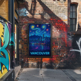 Vancouver Nightscape Inspired by Van Gogh Artistic Poster PosterGoat