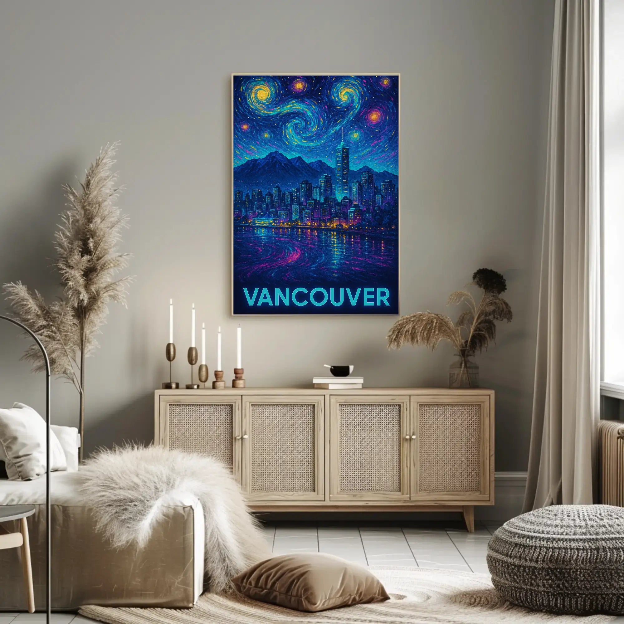 Vancouver Nightscape Inspired by Van Gogh Artistic Poster PosterGoat