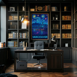 Vancouver Nightscape Inspired by Van Gogh Artistic Poster PosterGoat