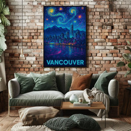 Vancouver Nightscape Inspired by Van Gogh Artistic Poster PosterGoat