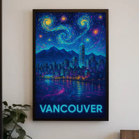 Vancouver Nightscape Inspired by Van Gogh Artistic Poster PosterGoat