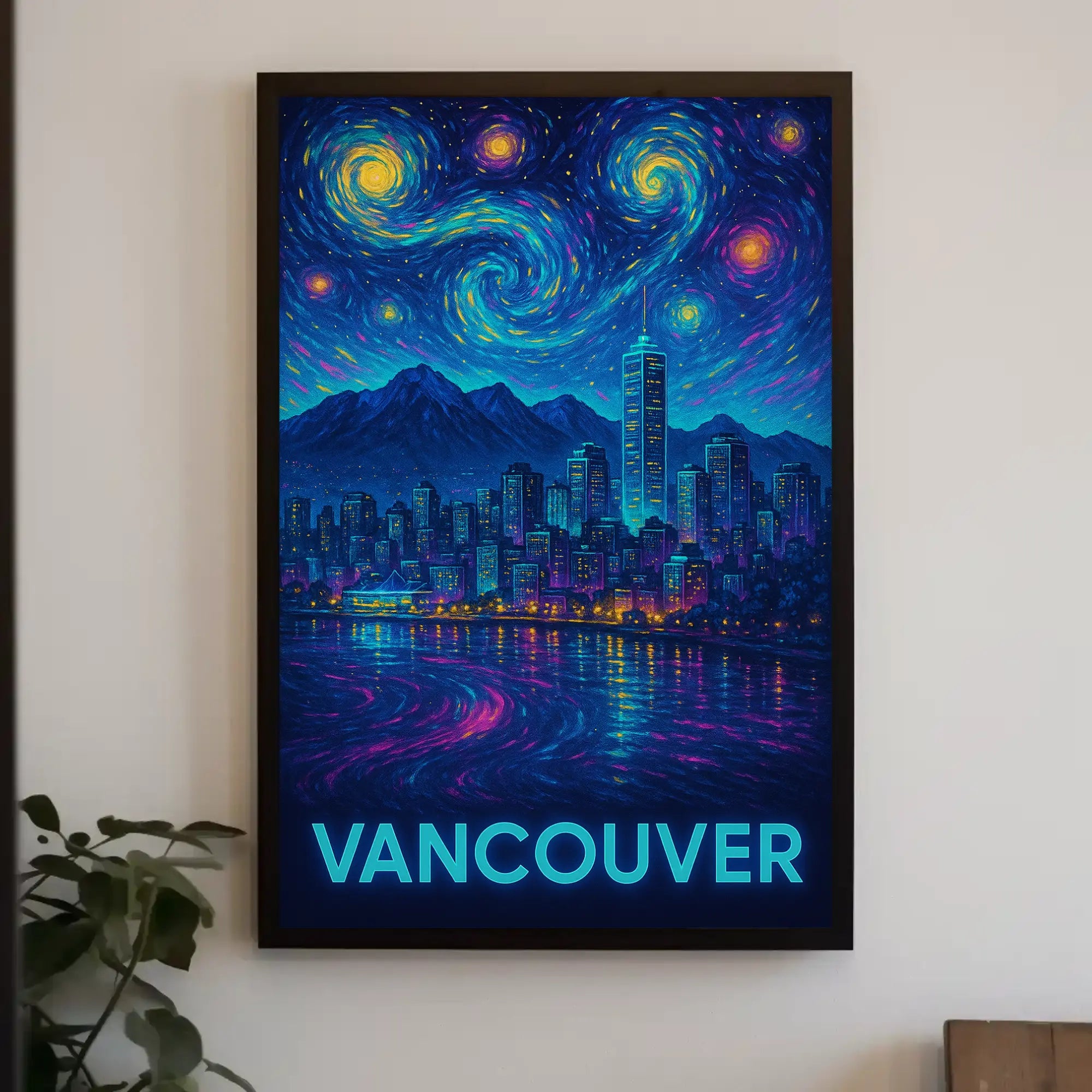 Vancouver Nightscape Inspired by Van Gogh Artistic Poster PosterGoat