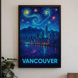 Vancouver Nightscape Inspired by Van Gogh Artistic Poster PosterGoat