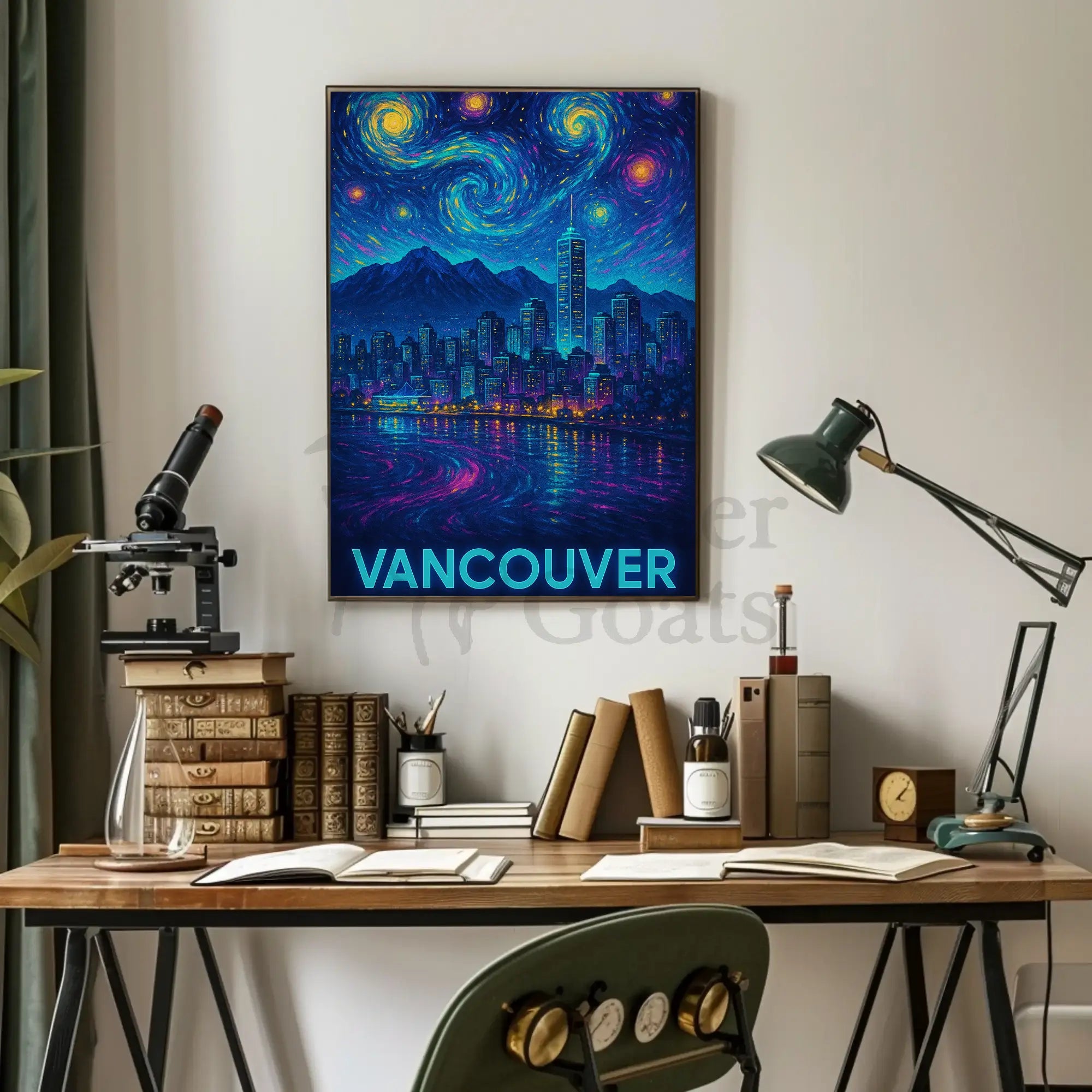 Vancouver Nightscape Inspired by Van Gogh Artistic Poster PosterGoat
