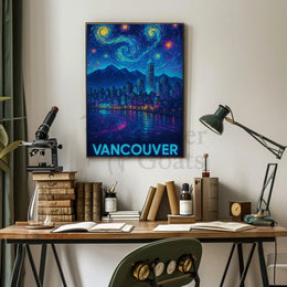 Vancouver Nightscape Inspired by Van Gogh Artistic Poster PosterGoat