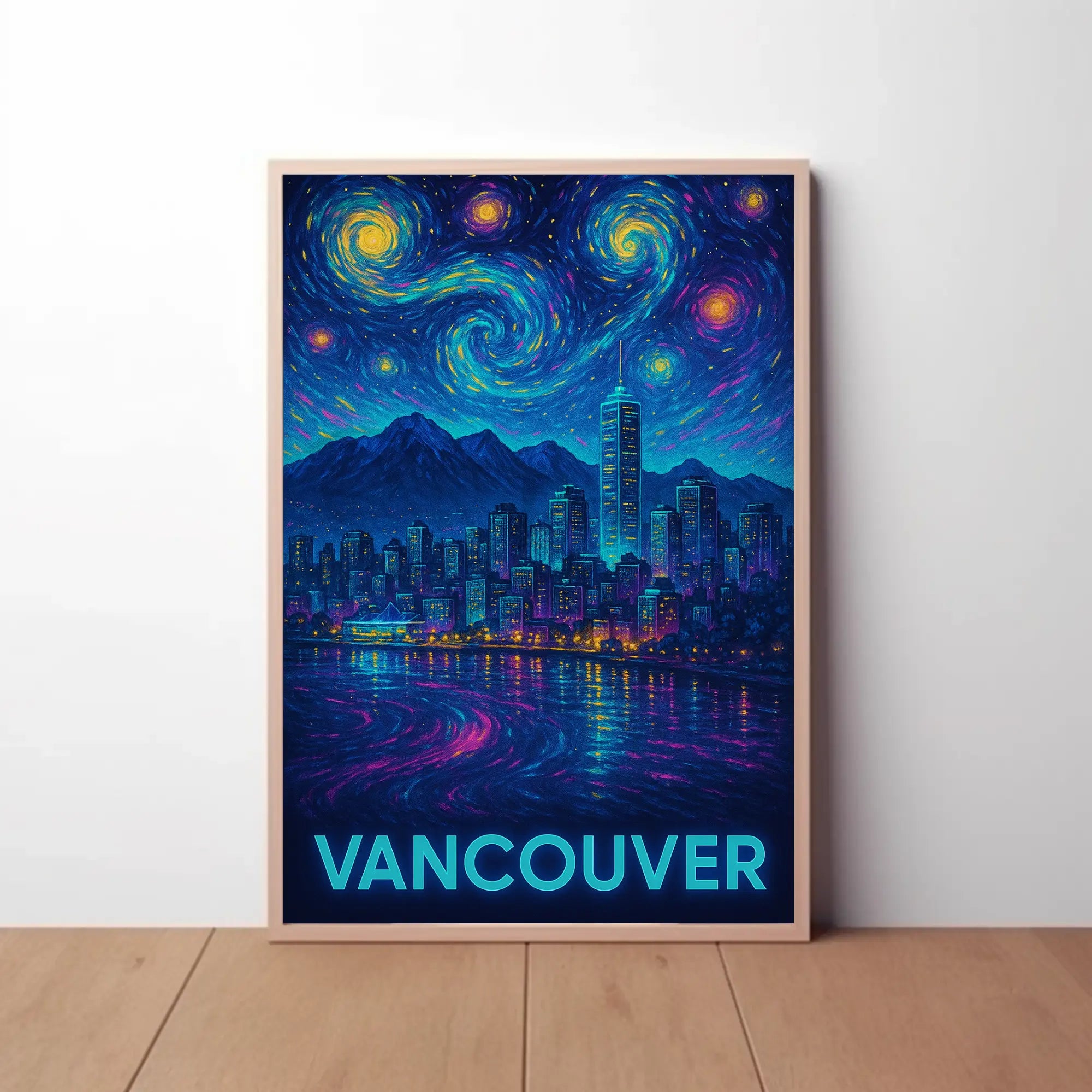 Vancouver Nightscape Inspired by Van Gogh Artistic Poster PosterGoat