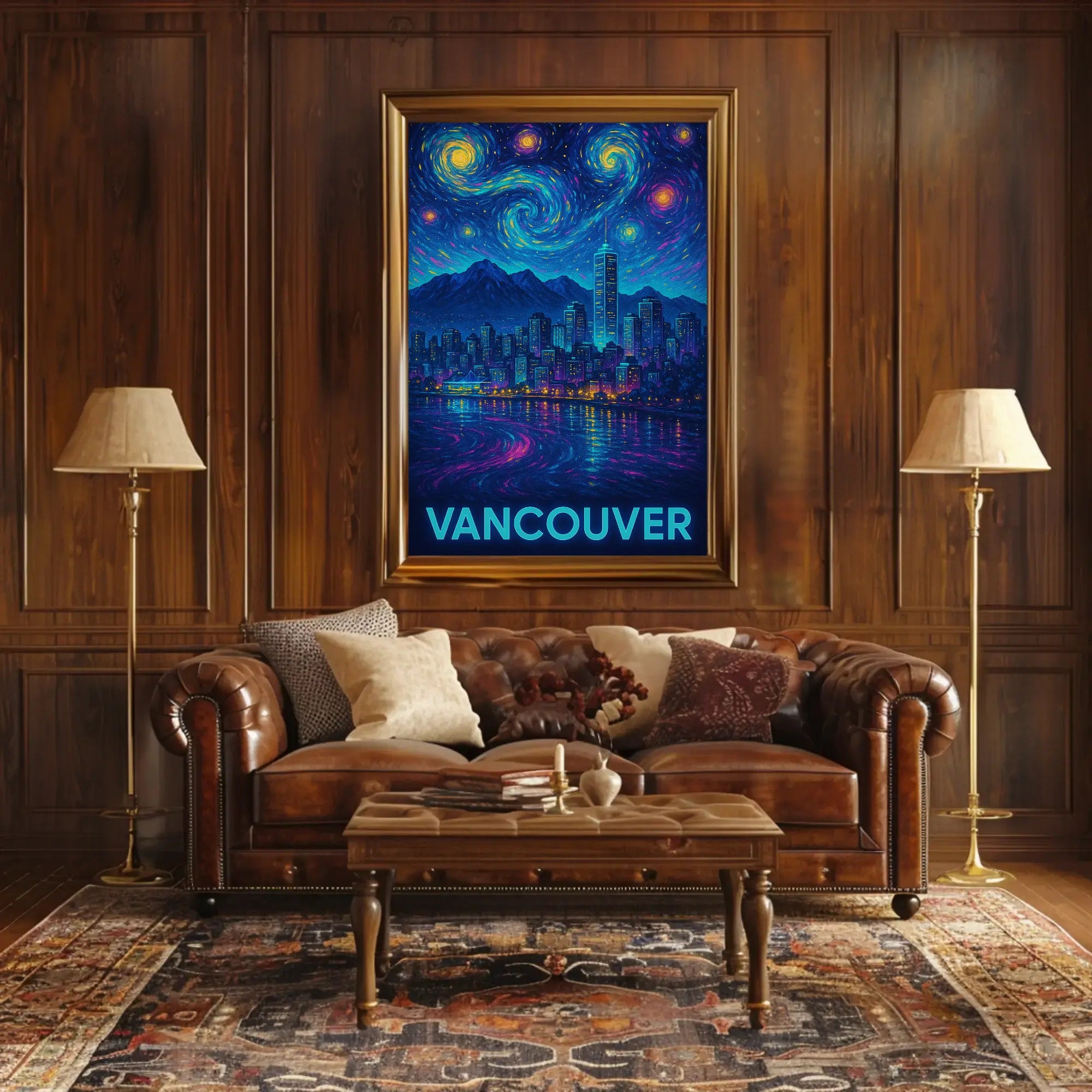 Vancouver Nightscape Inspired by Van Gogh Artistic Poster PosterGoat