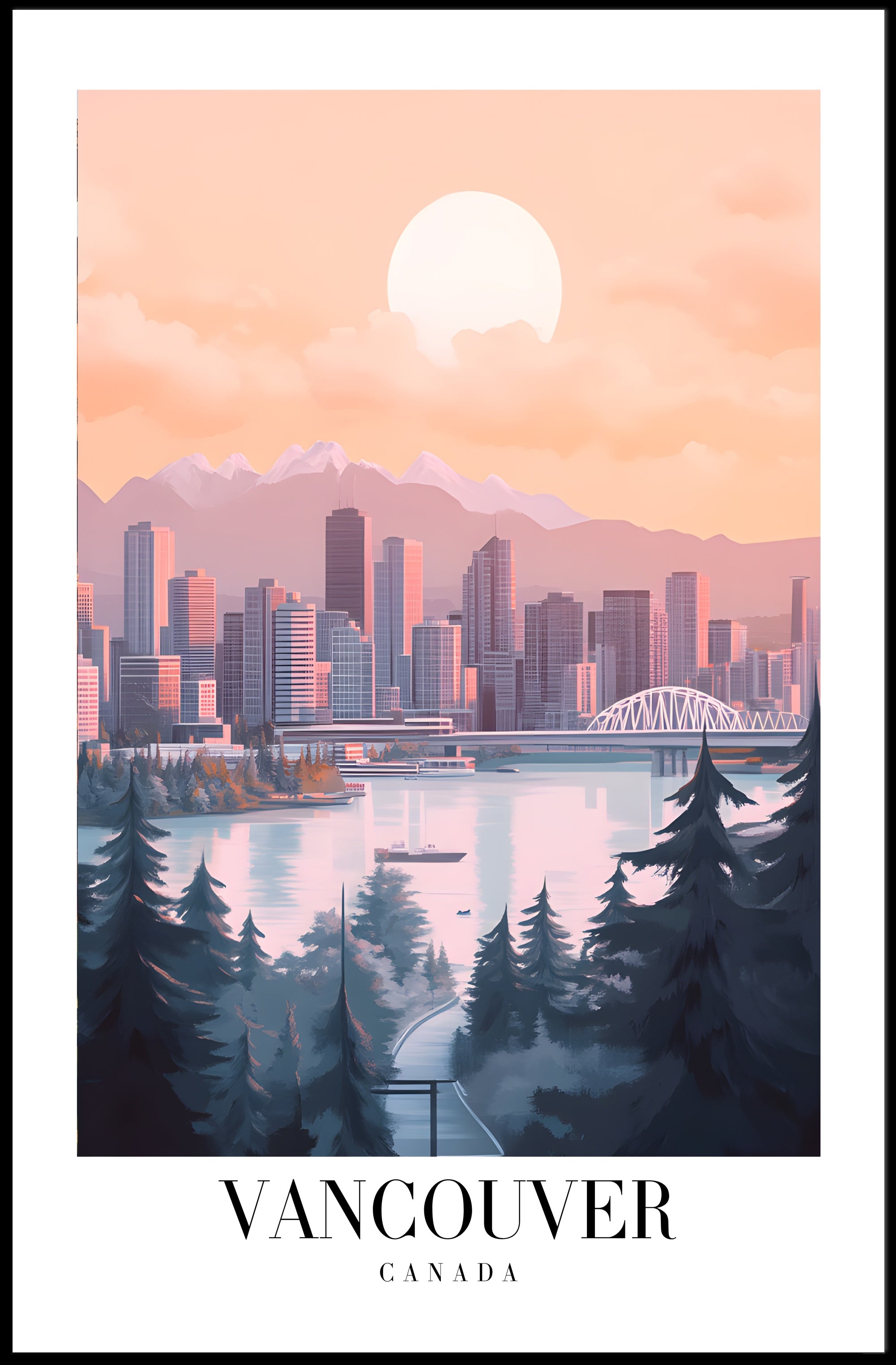 Vancouver Skyline Cityscape: Modern Travel Poster PosterGoat