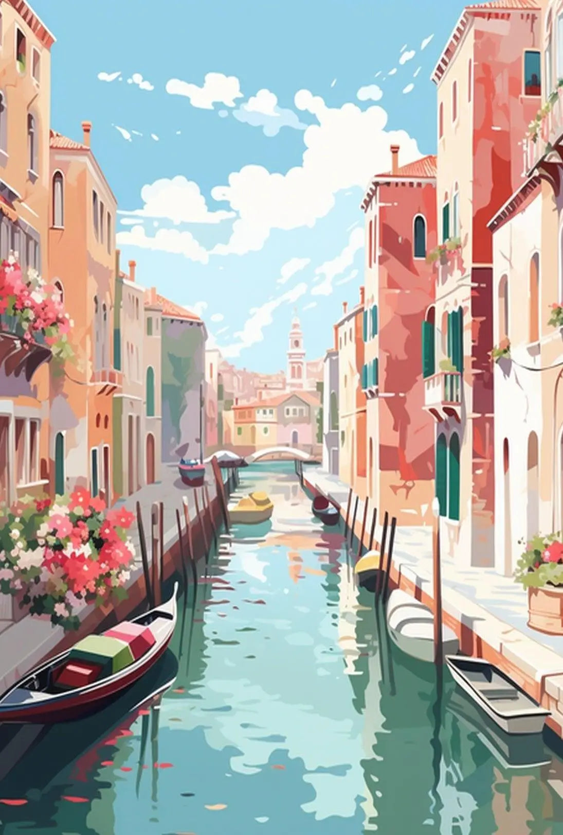 Venetian Canal Scene in Stylized Artistic Travel Poster PosterGoat