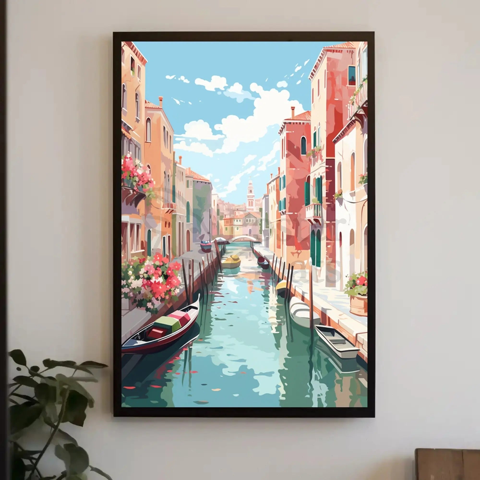 Venetian Canal Scene in Stylized Artistic Travel Poster PosterGoat