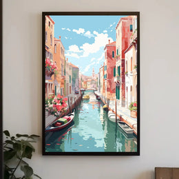 Venetian Canal Scene in Stylized Artistic Travel Poster PosterGoat