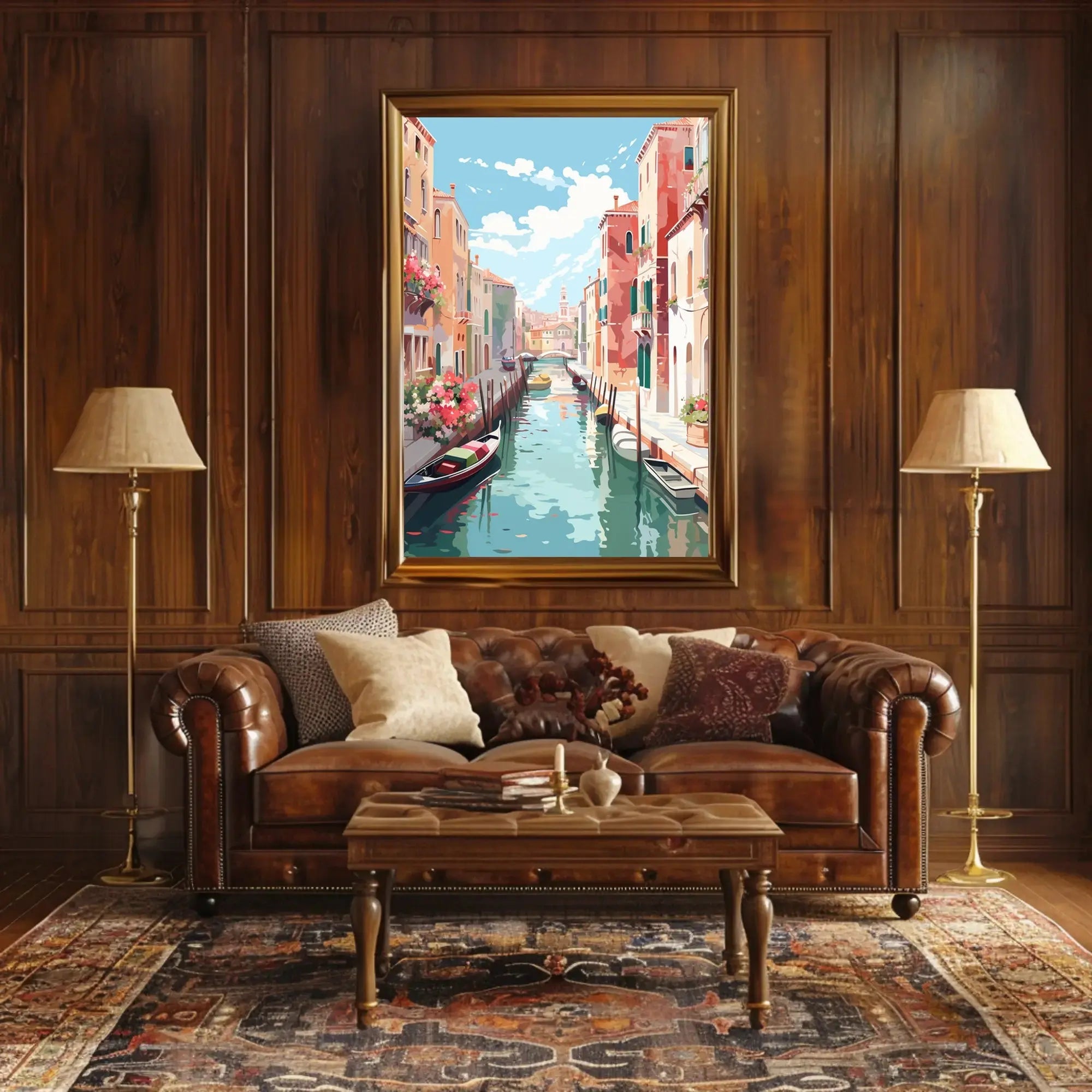 Venetian Canal Scene in Stylized Artistic Travel Poster PosterGoat
