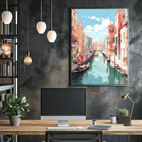 Venetian Canal Scene in Stylized Artistic Travel Poster PosterGoat