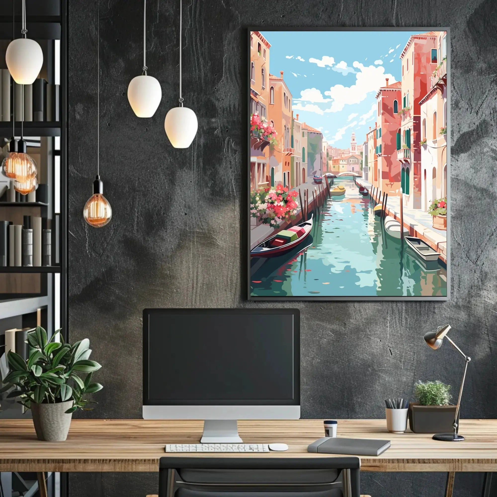 Venetian Canal Scene in Stylized Artistic Travel Poster PosterGoat