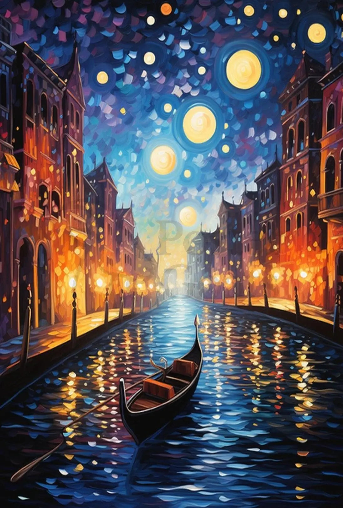 Venetian Canal Scene with Starry Night Sky Artistic Poster PosterGoat