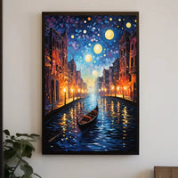 Venetian Canal Scene with Starry Night Sky Artistic Poster PosterGoat