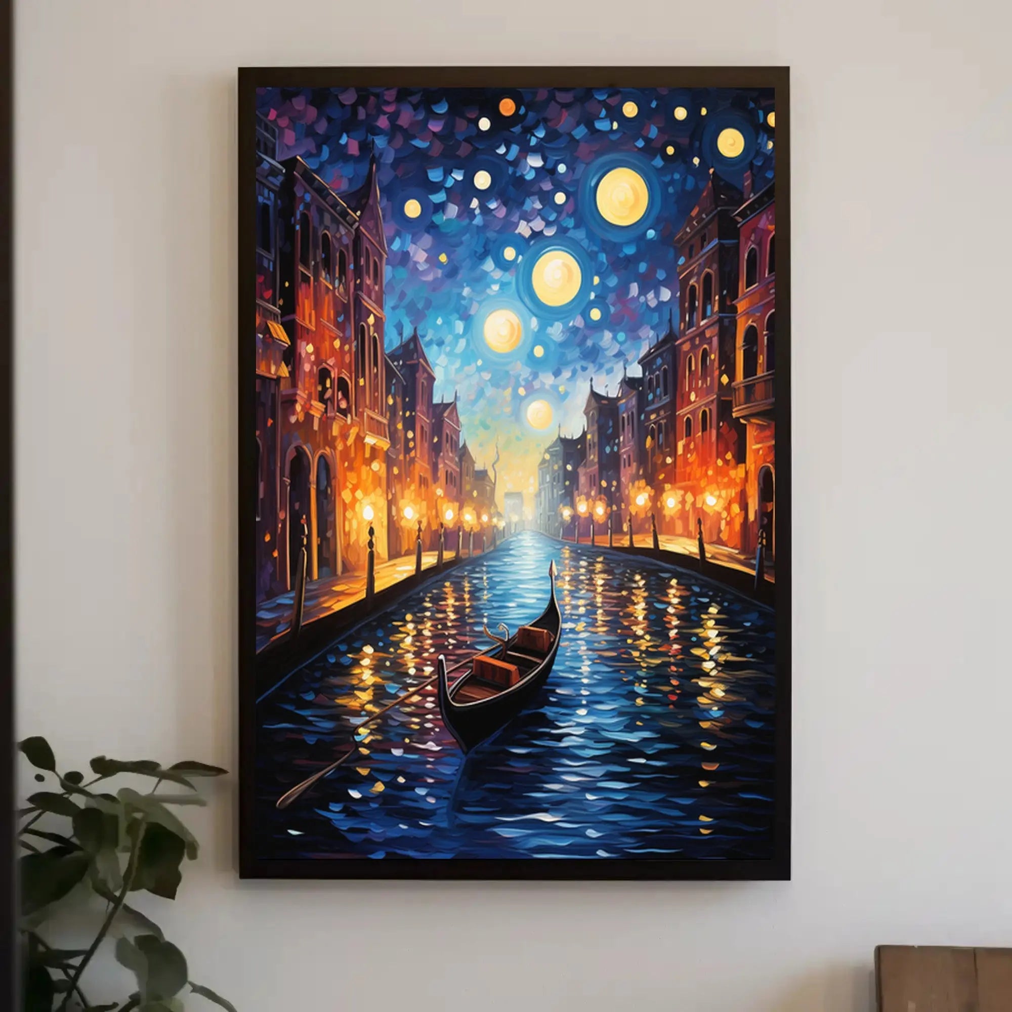 Venetian Canal Scene with Starry Night Sky Artistic Poster PosterGoat