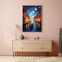 Venetian Canal Scene with Starry Night Sky Artistic Poster PosterGoat