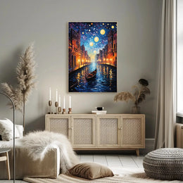 Venetian Canal Scene with Starry Night Sky Artistic Poster PosterGoat