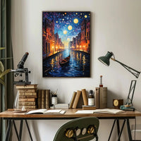 Venetian Canal Scene with Starry Night Sky Artistic Poster PosterGoat