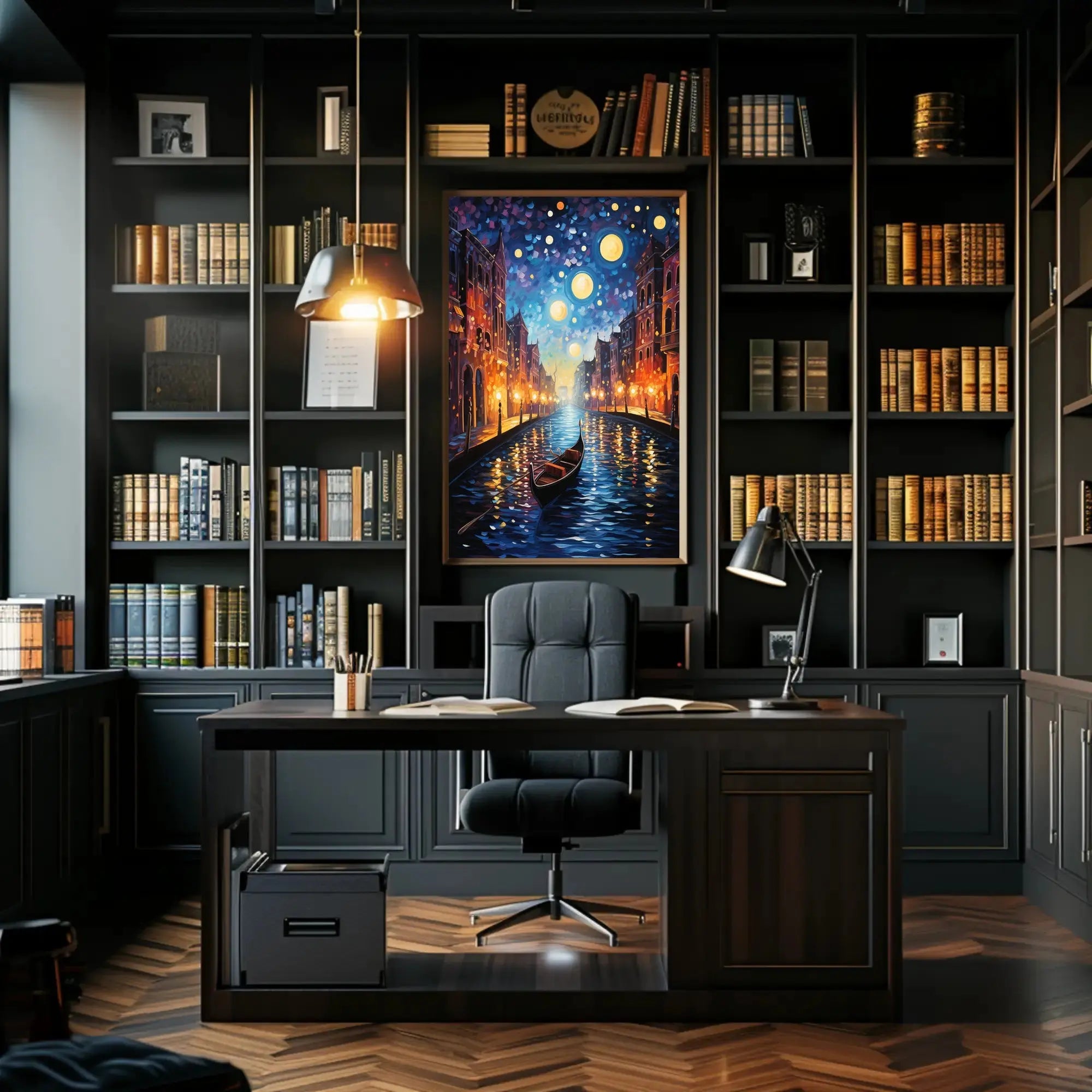 Venetian Canal Scene with Starry Night Sky Artistic Poster PosterGoat