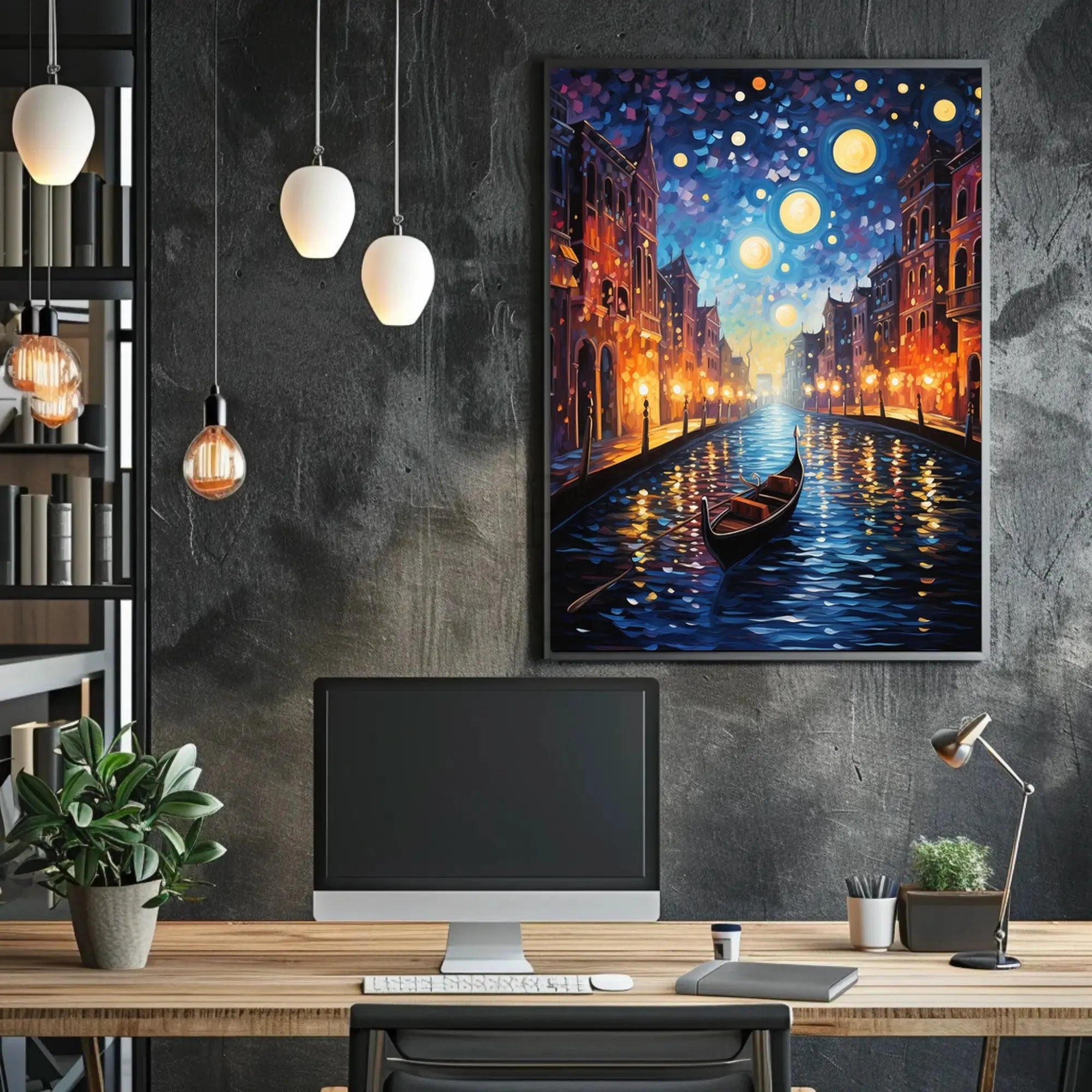 Venetian Canal Scene with Starry Night Sky Artistic Poster PosterGoat